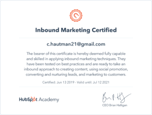 Hubspot Inbound Marketing Certification